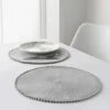 B&M Grey Round Pom Pom Placemats 4pk -Chic Household Items 355688 4pk grey round placemats with pom poms