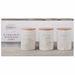 B&M Marble Effect Kitchen Canisters 3pc 4 B&M Marble Effect Kitchen Canisters 3pc - Image 2