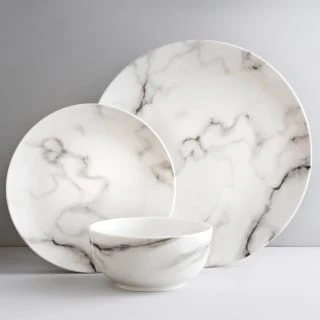 B&M White Marble Effect Dinner Set 12pc 3 B&M White Marble Effect Dinner Set 12pc
