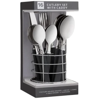 B&M Cutlery Set With Caddy 16pc - Black -Chic Household Items 357347 16pc cutlery set with caddy black 2