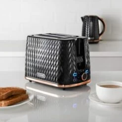 Goodmans Textured 2 Slice Toaster - Black & Rose Gold -Chic Household Items 358961 black textured 2 slice toaster