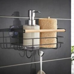 B&M Black Bamboo Bathroom Suction Caddy