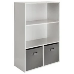 Lokken Bookcase - White -Chic Household Items 376507 lokken bookcase 2 basket white 1