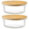 B&M Round Glass Food Containers With Bamboo Lid 2pk -Chic Household Items 376822 2 round glass food containers 2