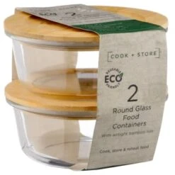 B&M Round Glass Food Containers With Bamboo Lid 2pk -Chic Household Items 376822 2 round glass food containers 5