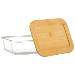 B&M Rectangular Glass Food Containers With Bamboo Lids 2pk -Chic Household Items 376824 2pk regular glass food containers
