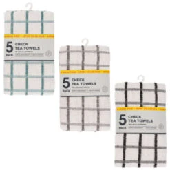 B&M Essentials Check Tea Towels - Black 5pk -Chic Household Items 380235 5pk check tea towels main