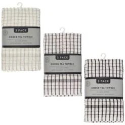 B&M Check Tea Towels - Black 3pk -Chic Household Items 380305 380307 380309 3pk check tea towels main 1