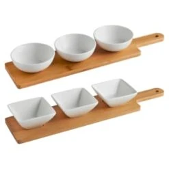 B&M Set Of 3 Serving Bowls With Bamboo Tray - Square 12 B&M Set Of 3 Serving Bowls With Bamboo Tray - Square -Chic Household Items 380368 3pk serving boards with bamboo tray main
