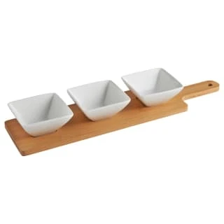 B&M Set Of 3 Serving Bowls With Bamboo Tray - Square 3 B&M Set Of 3 Serving Bowls With Bamboo Tray - Square