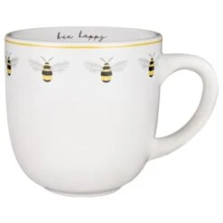 B&M Bee Happy Printed Mugs - 4pk -Chic Household Items 380506 4pk printed mugs bee happy white