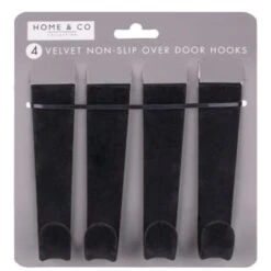 B&M Velvet Overdoor Hooks 4pk - Black -Chic Household Items 383665 4 velvet non slip over door hooks black