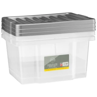 B&M Clear Storage Boxes With Lids 3pk 20L 3 B&M Clear Storage Boxes With Lids 3pk 20L