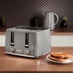 Goodmans Textured 4 Slice Toaster - Grey -Chic Household Items 386707 goodmans textured 4 slice toaster grey