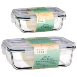B&M Large Eco Glass Clip Lock Food Container -Chic Household Items 388506 388507 glass clip lock food container group 2