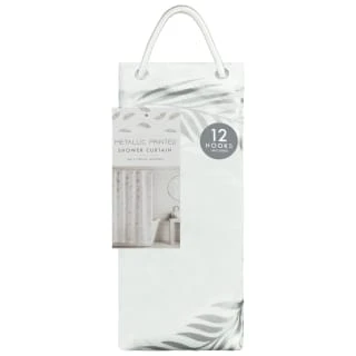B&M Metallic Printed Shower Curtain - Silver Leaves 3 B&M Metallic Printed Shower Curtain - Silver Leaves