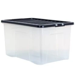 B&M Large Clear Storage Box With Lid 60L - Black