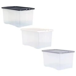 B&M Large Clear Storage Box With Lid 60L - Black -Chic Household Items 391386 clear 60 litre box with lid group