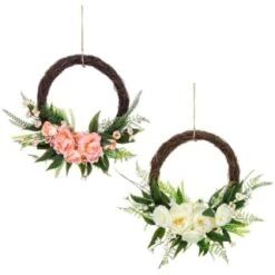 Bloom Wicker Floral Wreath - White 7 Bloom Wicker Floral Wreath - White -Chic Household Items 392815 27cm half wicker floral wreath with jute hoop hanger group