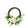 Bloom Wicker Floral Wreath - White -Chic Household Items 392815 27cm half wicker floral wreath with jute hoop hanger white