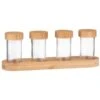 B&M Set Of 4 Glass Spice Jars With Bamboo Wood Base -Chic Household Items 394437 set of 4 glass spice jars with bamboo wood lid and base