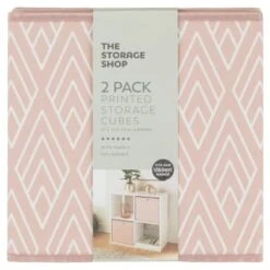 Lokken Printed Storage Cubes 2pk - Pink Diamond -Chic Household Items 395838 2pk printed lokken storage cubes pink diamond 2