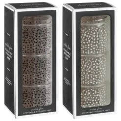 B&M Printed Glass Stackable Storage Jars 3pc - White 13 B&M Printed Glass Stackable Storage Jars 3pc - White -Chic Household Items 396484 3pk printed glass stackable storage jars group