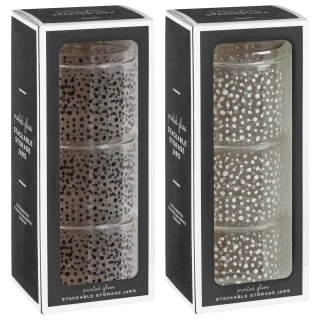B&M Printed Glass Stackable Storage Jars 3pc - White 8 B&M Printed Glass Stackable Storage Jars 3pc - White - Image 6