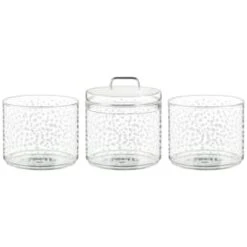 B&M Printed Glass Stackable Storage Jars 3pc - White 11 B&M Printed Glass Stackable Storage Jars 3pc - White -Chic Household Items 396484 3pk printed glass stackable storage jars white 2