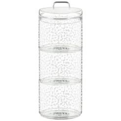 B&M Printed Glass Stackable Storage Jars 3pc - White 12 B&M Printed Glass Stackable Storage Jars 3pc - White -Chic Household Items 396484 3pk printed glass stackable storage jars white 4