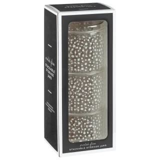 B&M Printed Glass Stackable Storage Jars 3pc - White 3 B&M Printed Glass Stackable Storage Jars 3pc - White