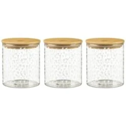 B&M Printed Glass Bamboo Storage Jars 3pc -Chic Household Items 396485 3pk printed glass bamboo storage jars 2